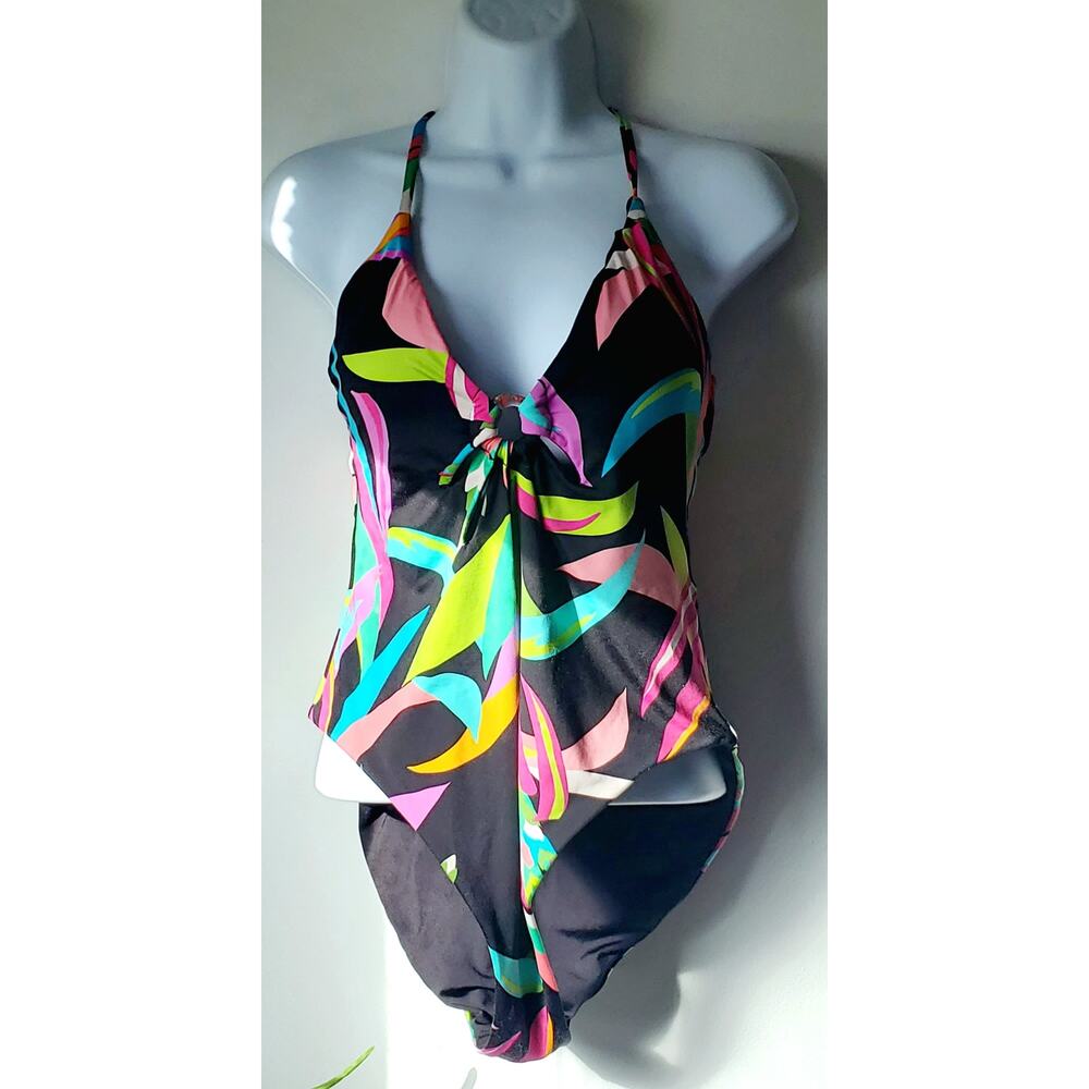 Trina Turk Womens Birds of Patadise Multicolor Cutout One Piece Swimsuit Sz 10